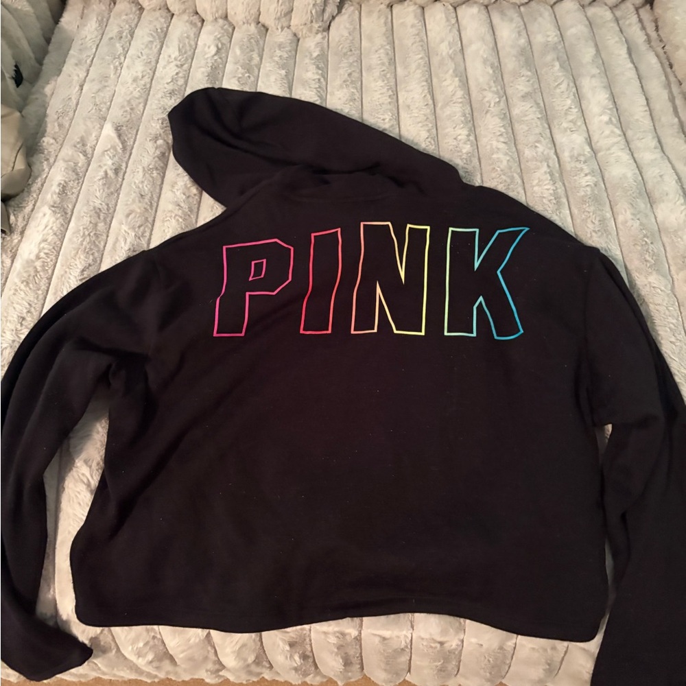 PINK Victoria's Secret Black Sweatshirt with Colorful Lettering